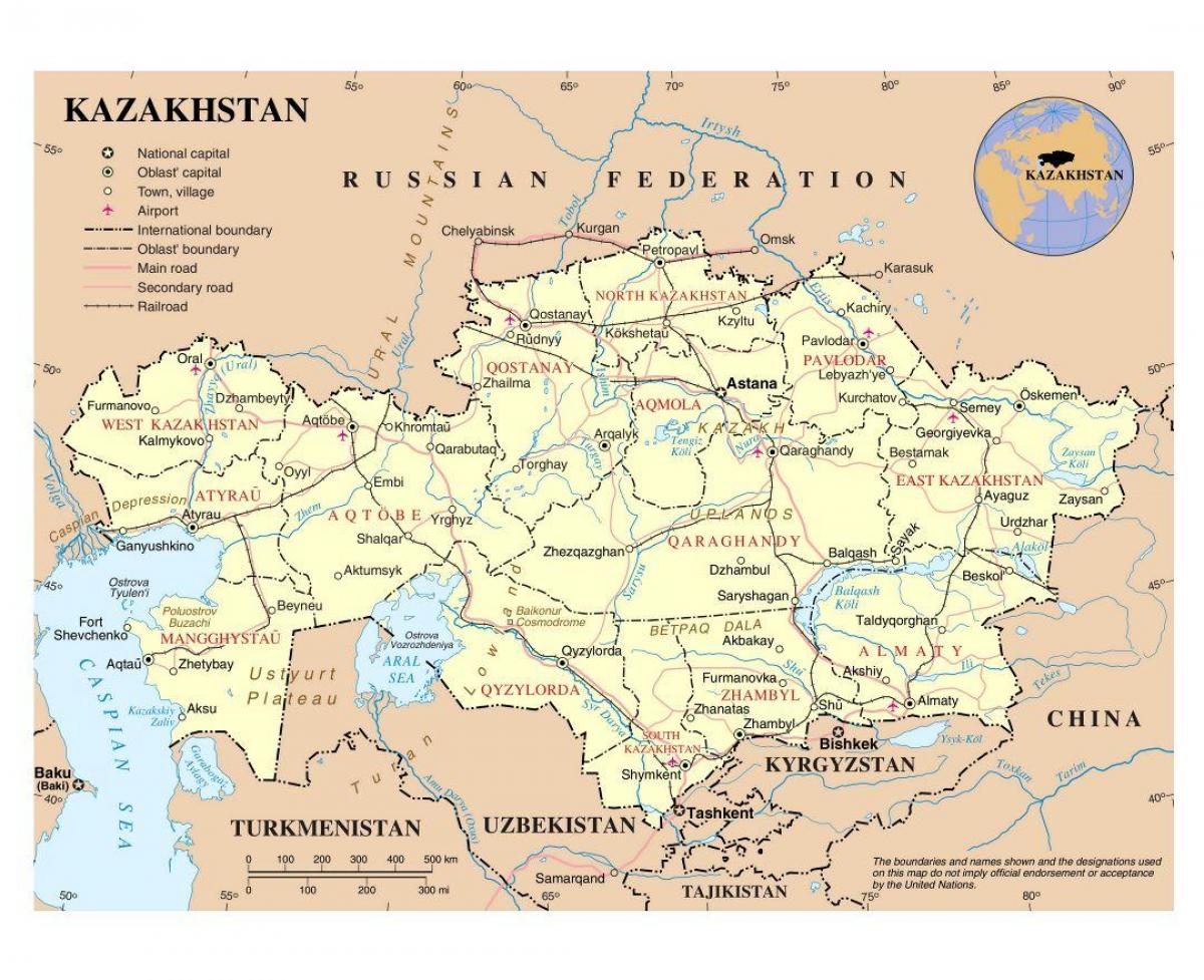 kort af Kasakstan flugvellir