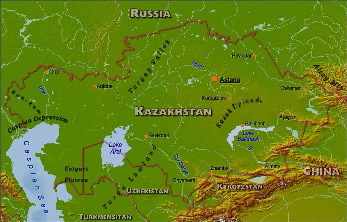kort af Kasakstan líkamlega