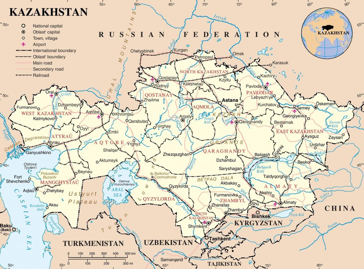 kort af Kasakstan pólitískum