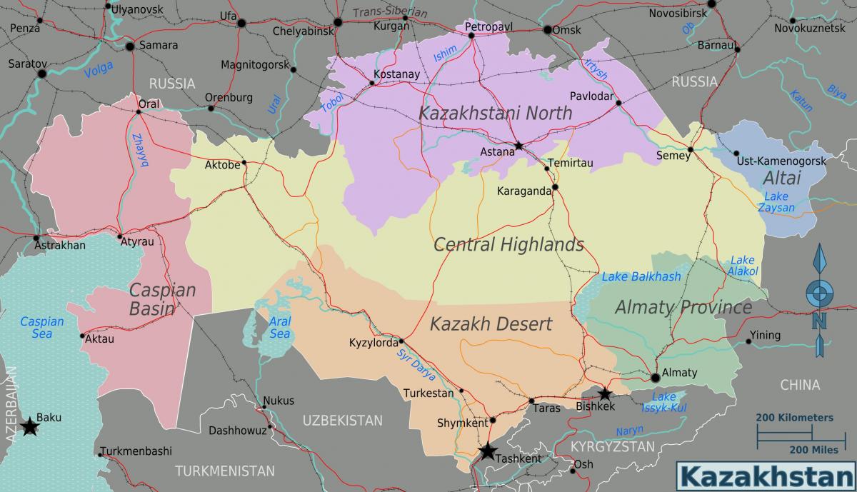 kort af Kasakstan svæðum