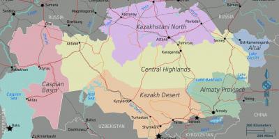 Kort af Kasakstan svæðum
